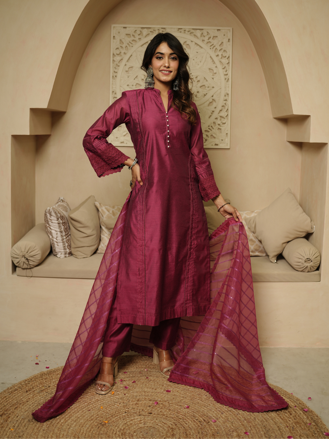 Gulaab Khass Chanderi Kurta with Dupatta and Pants