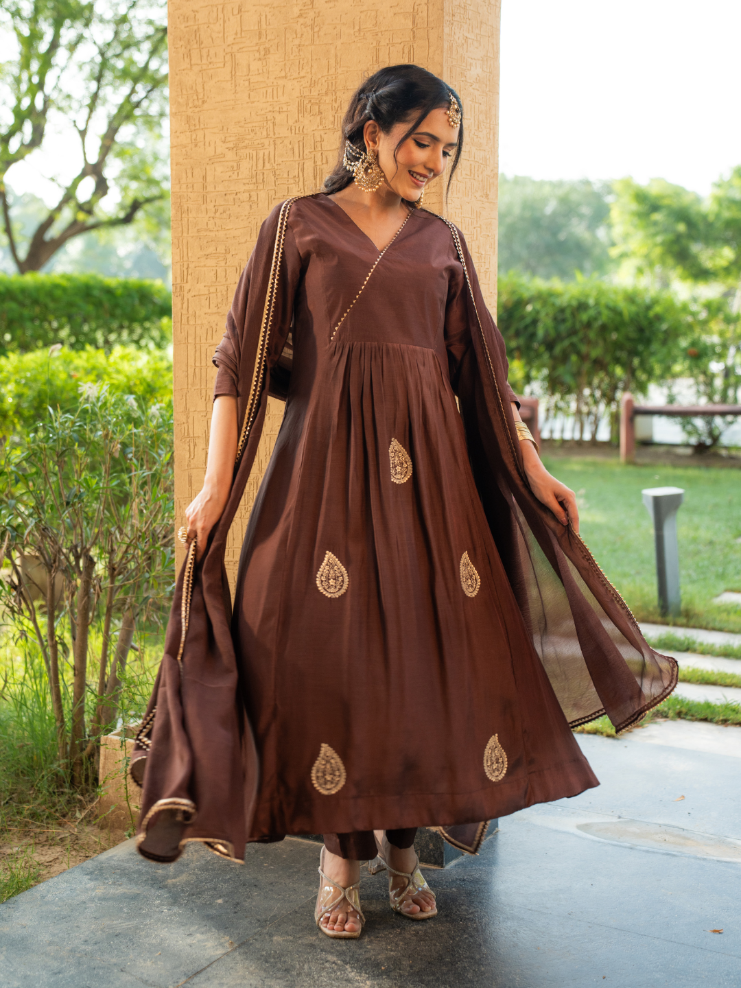 Mocha Brown Shantoon Anarkali Kurta Set