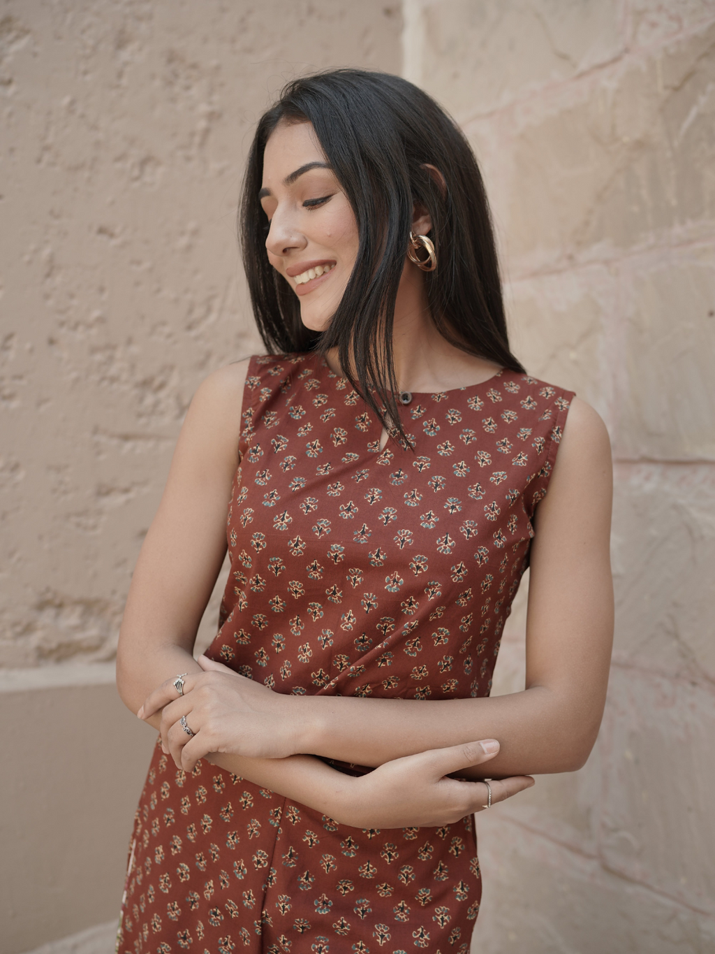 Block Printed Co-ord Top and Palazzo with Shrug