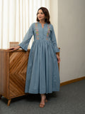 Dobby Blue Dress with Embroidery