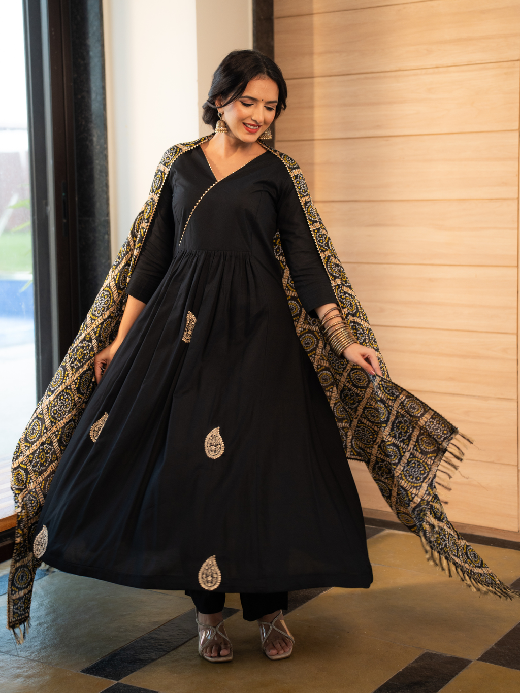 Black Rayon Suit with Pittan Work