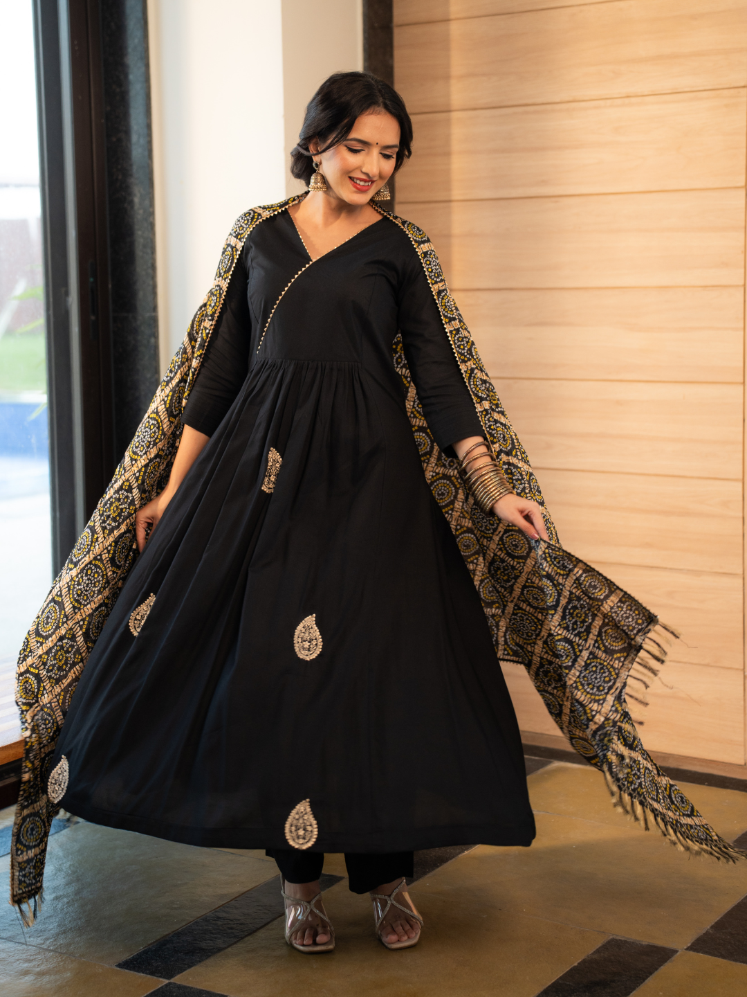 Black Rayon Suit with Pittan Work