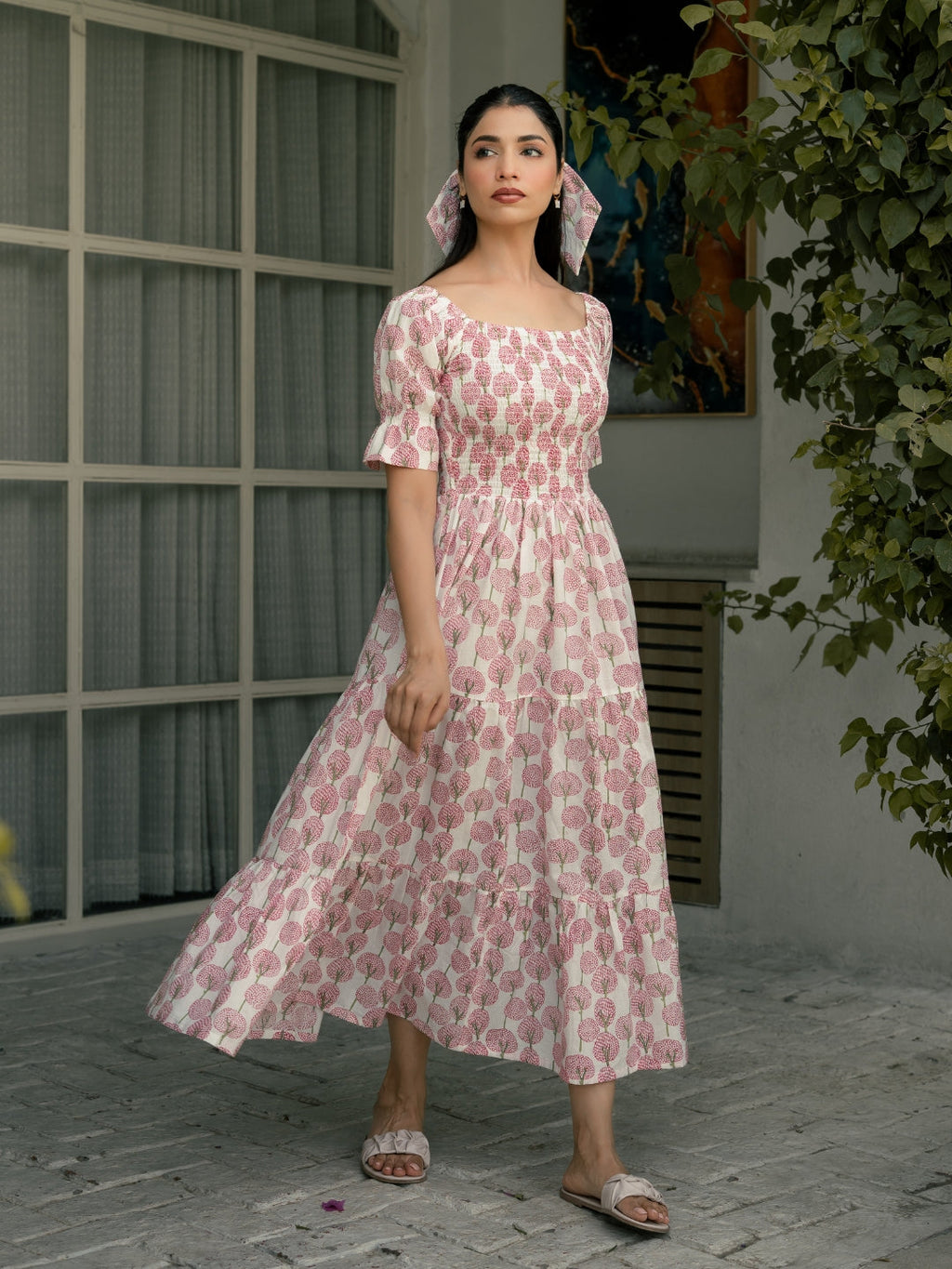 Rosy Petals Block Printed Dress