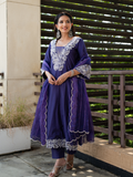 Blue Chanderi Kurta Set With Embroidery