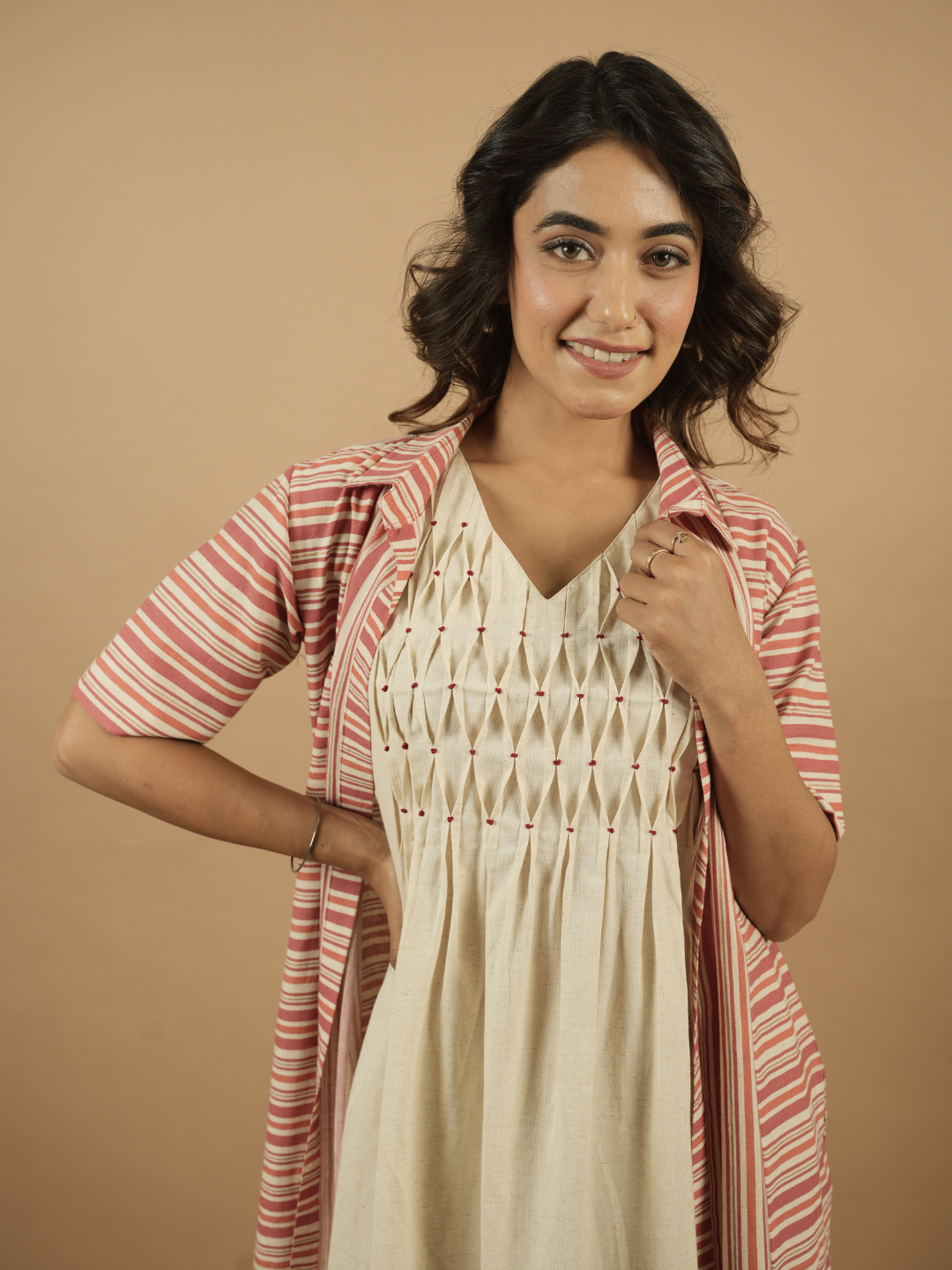 Coral Stripes Shrug Dress