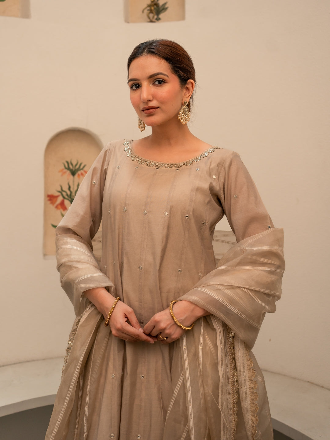 Amber Chanderi Anarkali Kurta Set with Dupatta and Pants