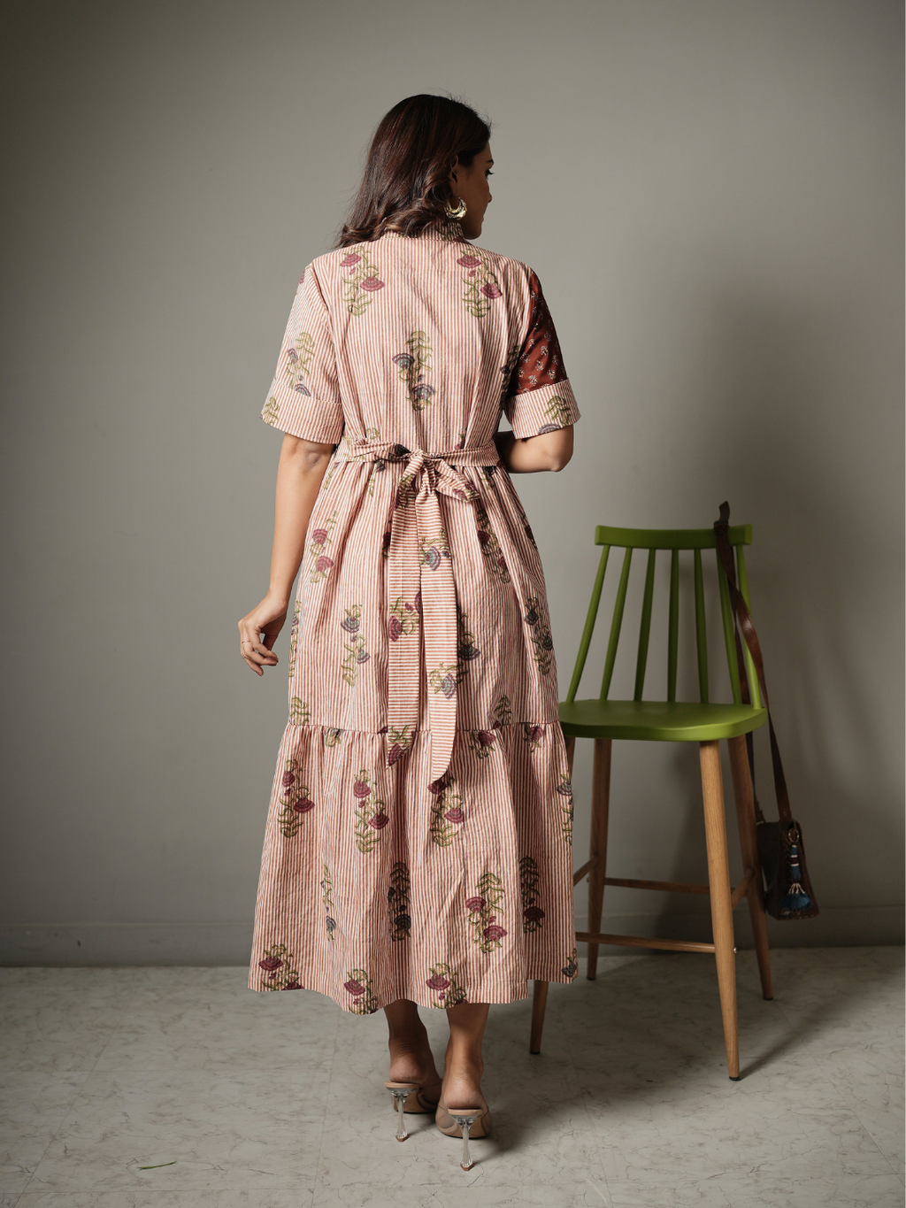Block Print Half and Half Flower Dress
