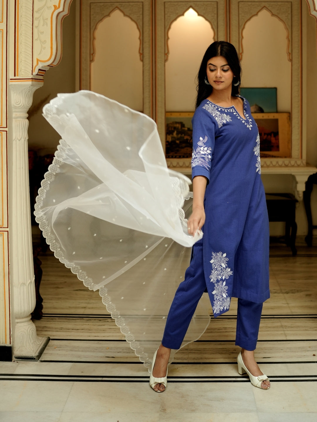 Ocean Breeze Kurta Set With Embriodery