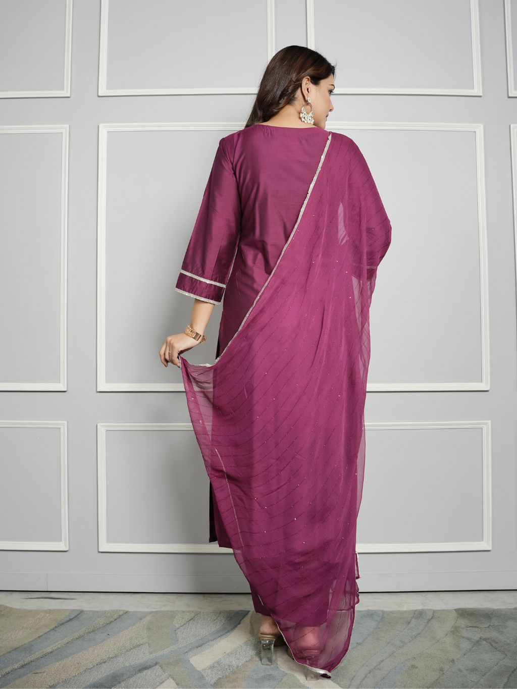 Pink Chanderi Silk Kurta With Pants And Dupatta With Embroidery