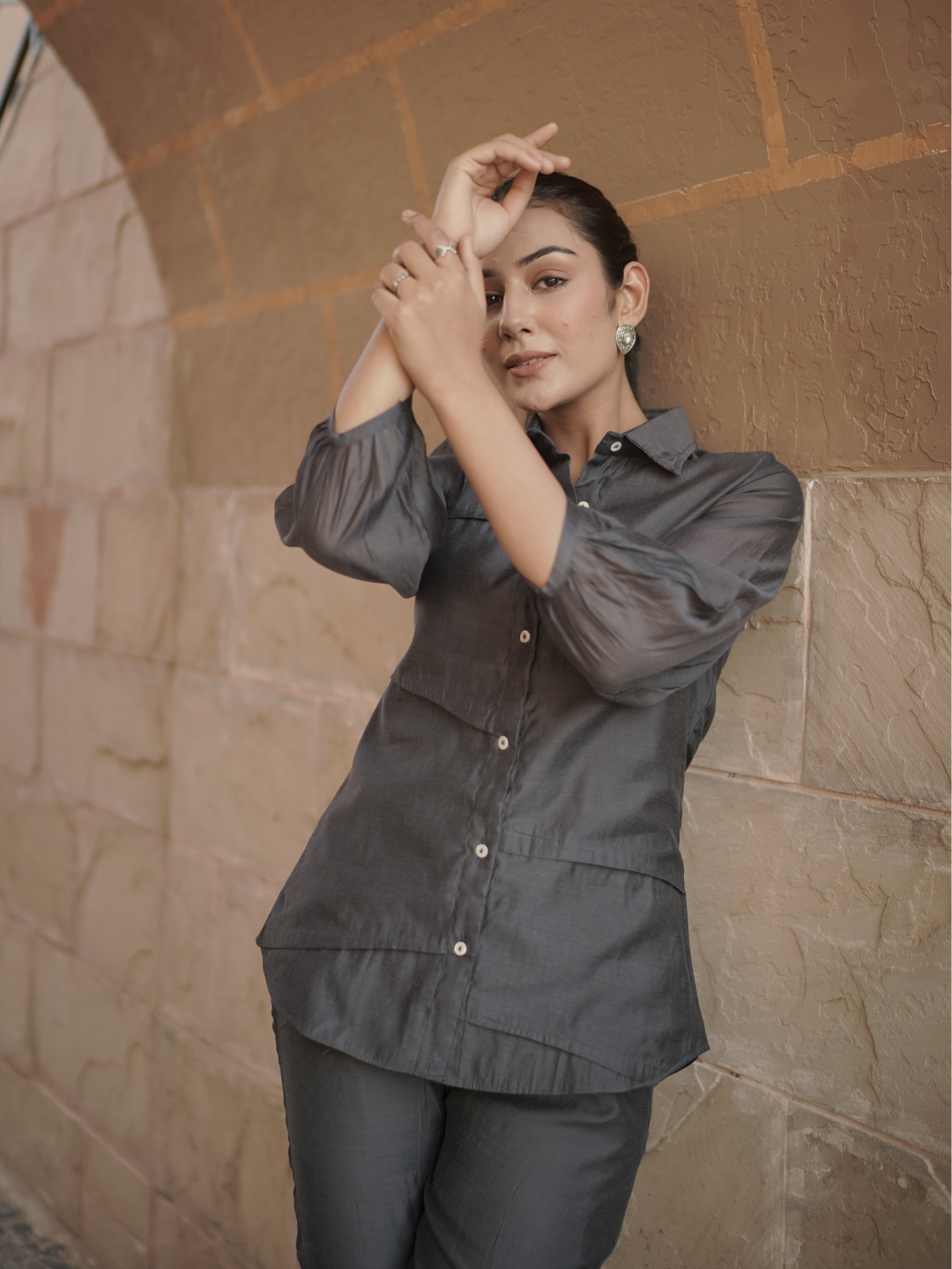 Charcoal Grey Chanderi Co-ord Set