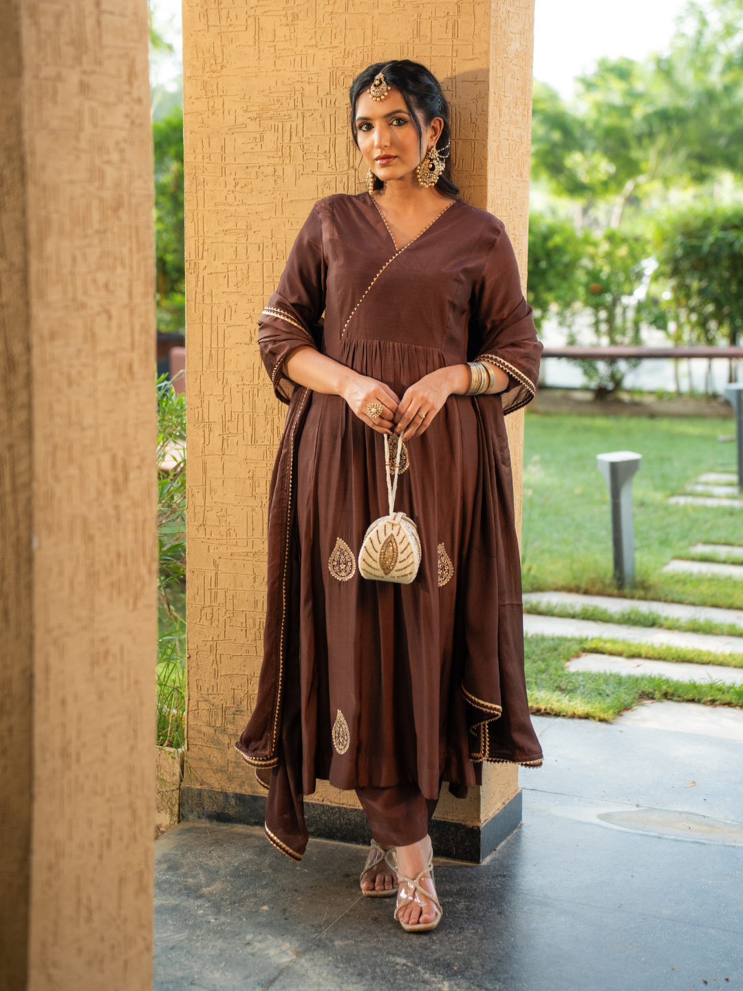 Mocha Brown Shantoon Anarkali Kurta Set