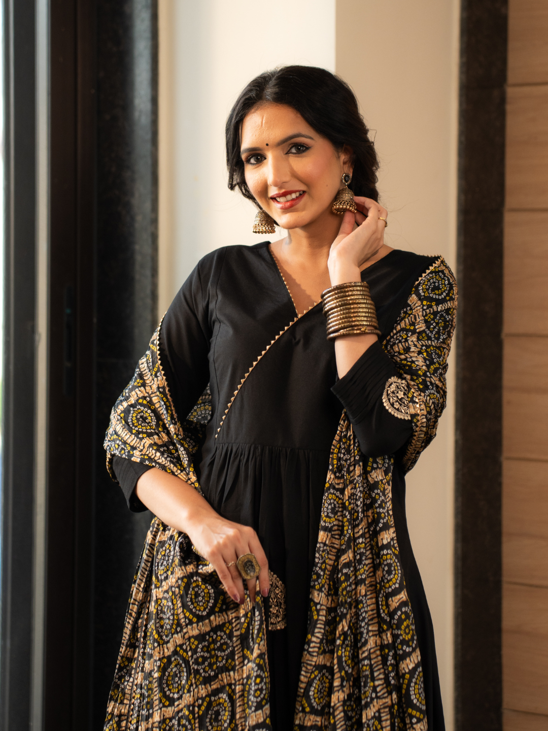 Black Rayon Suit with Pittan Work