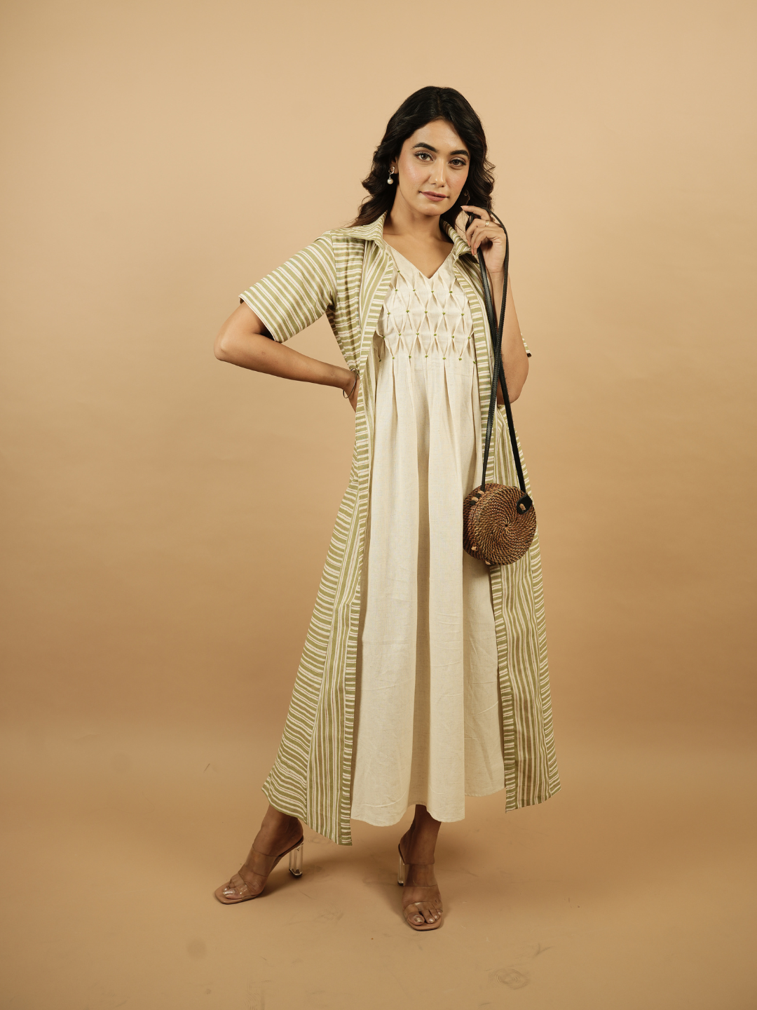 Sage Green Stripes Shrug Dress