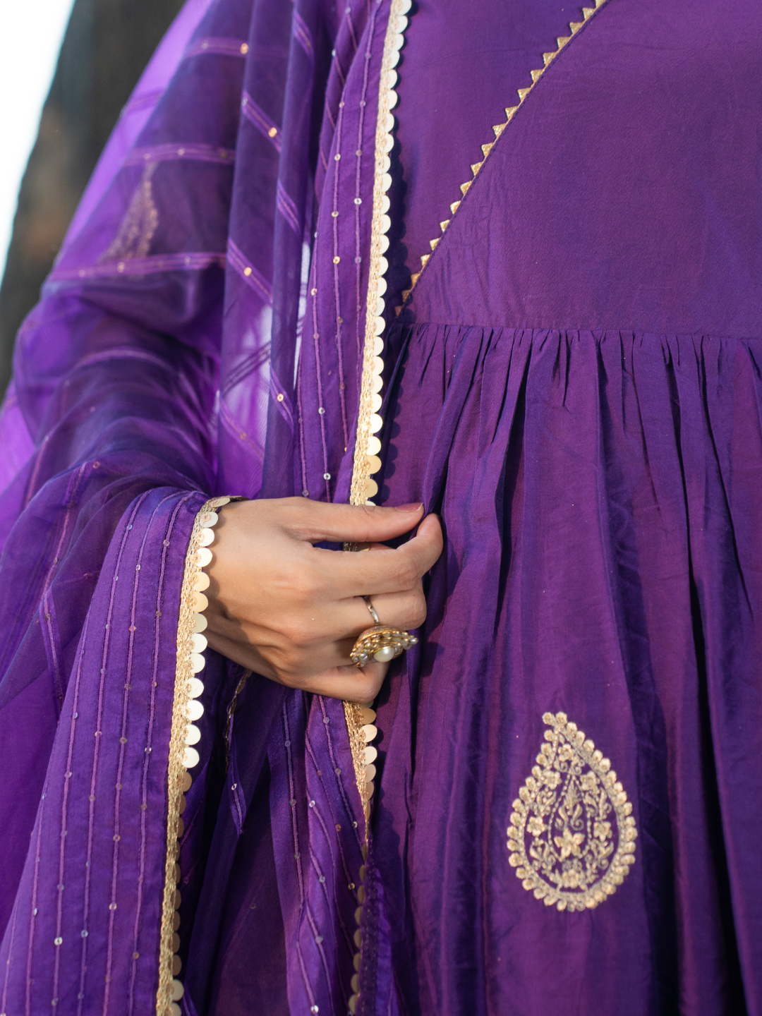 Amethyst Aura Chanderi Anarkali Kurta Set