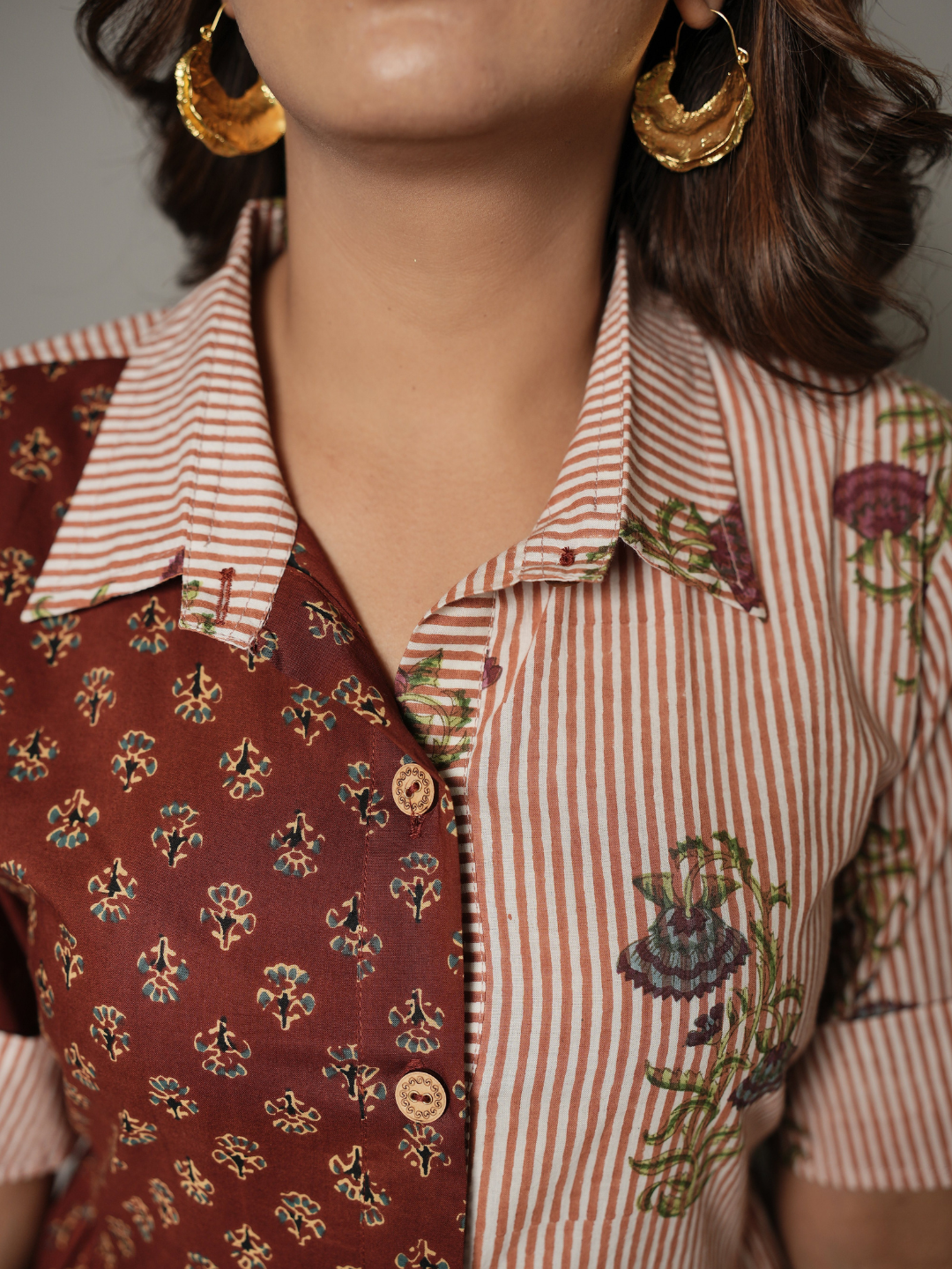 Block Print Half and Half Flower Dress