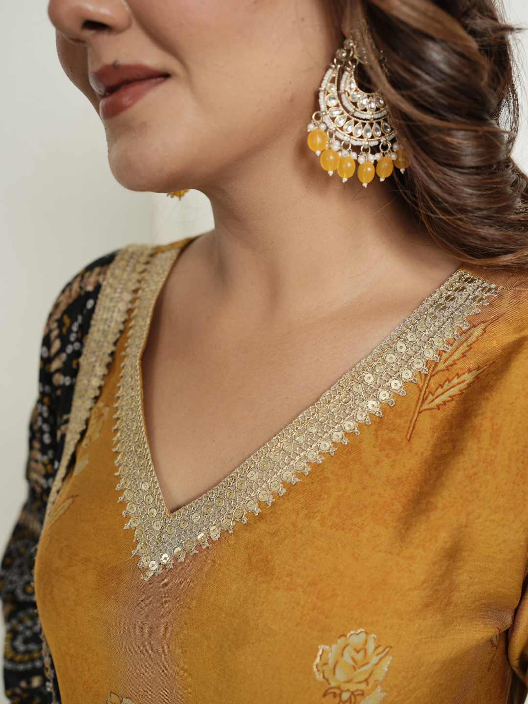 Muslin Yellow Anarkali  Kurta with Black Banhdej Dupatta