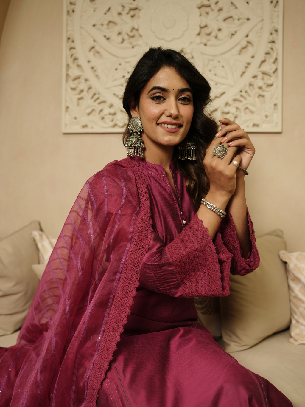 Gulaab Khass Chanderi Kurta with Dupatta and Pants