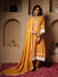 Mangalgiri Yarn Dyed Yellow Cotton Kurta with Dupatta And Pants