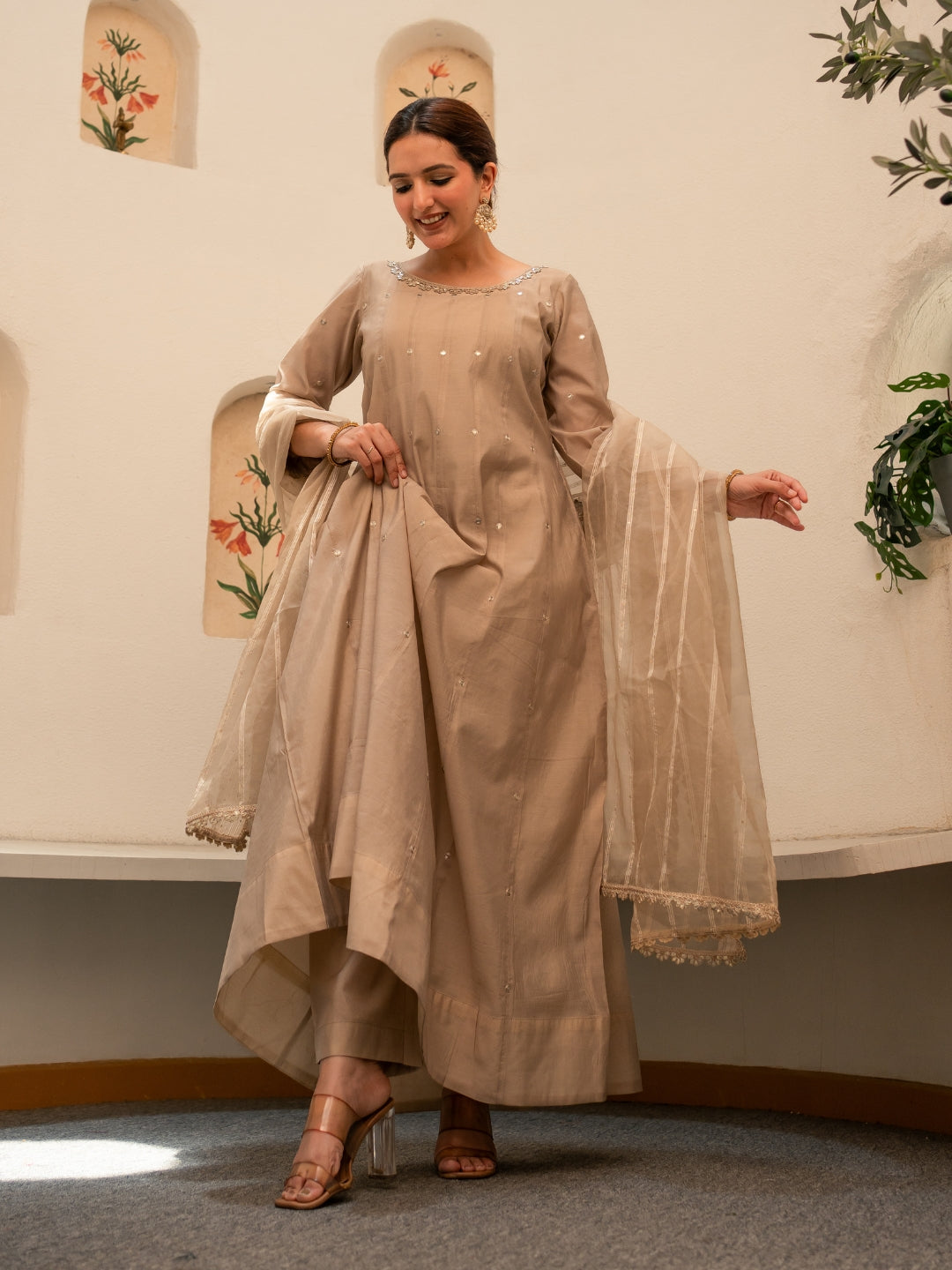 Amber Chanderi Anarkali Kurta Set with Dupatta and Pants