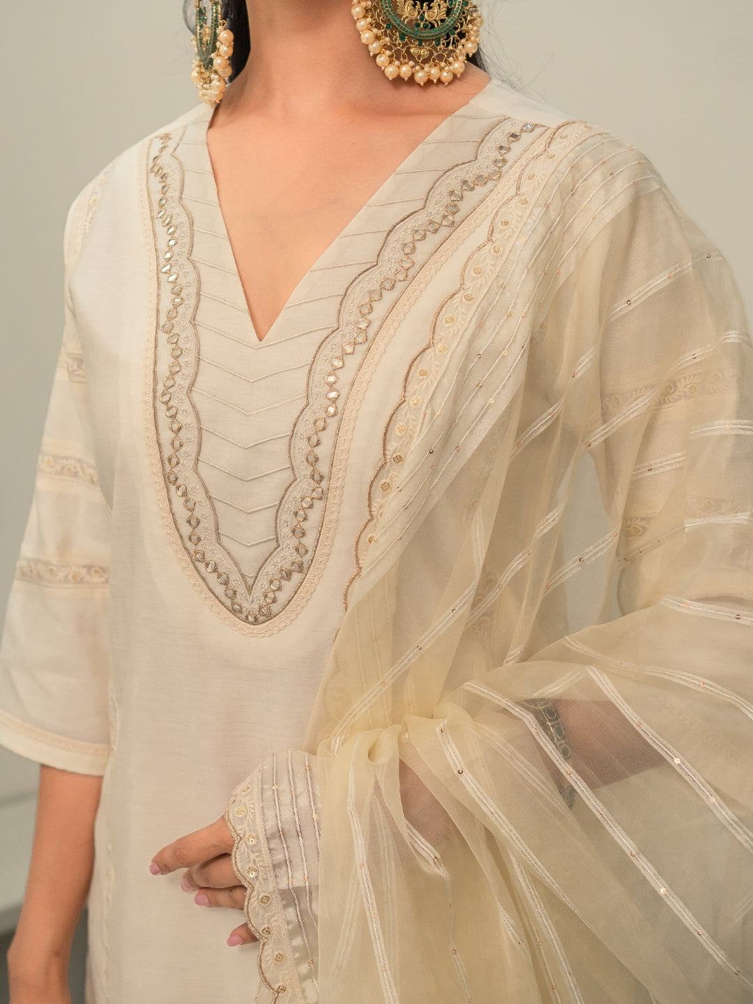 Chanderi Embroidery Pintucks Kurta with Dupatta and Pants