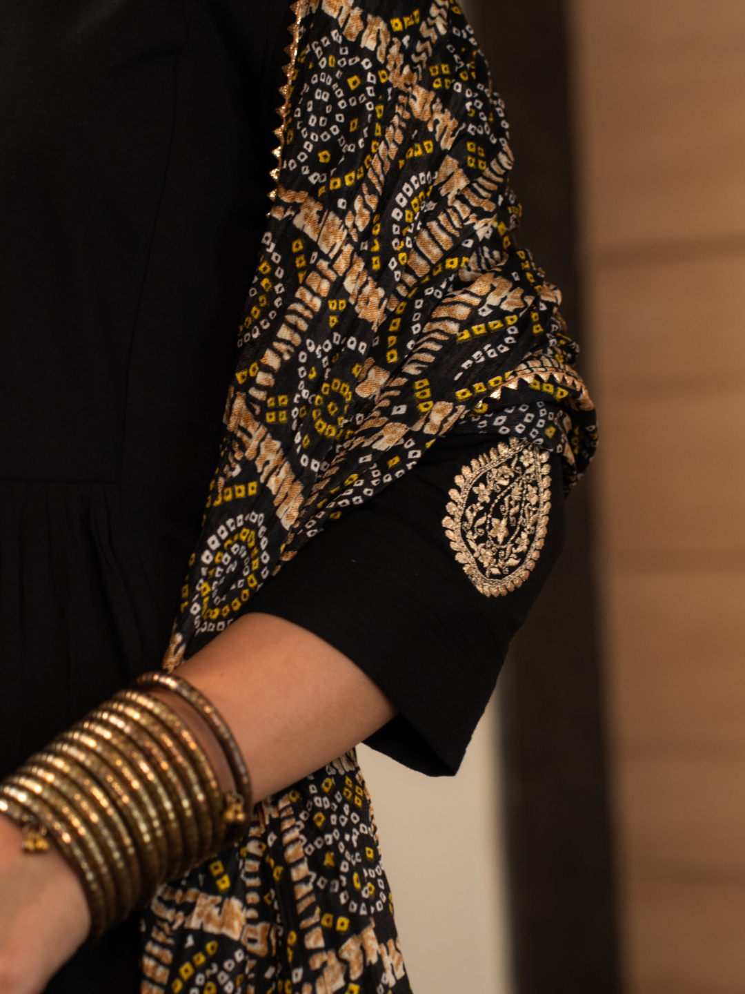 Black Rayon Suit with Pittan Work