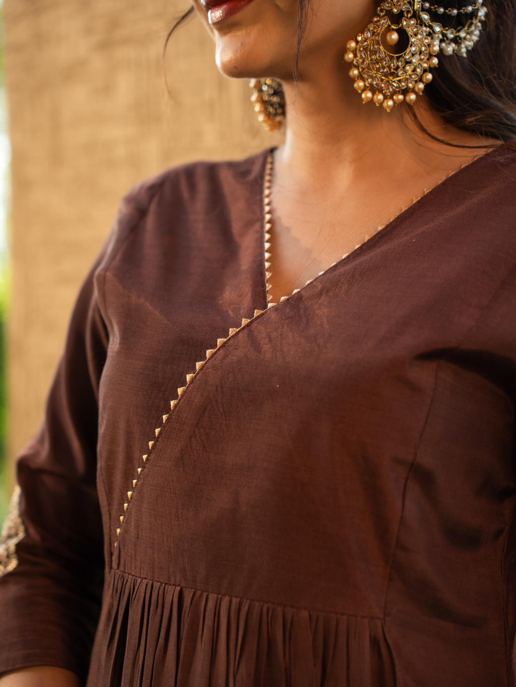 Mocha Brown Shantoon Anarkali Kurta Set