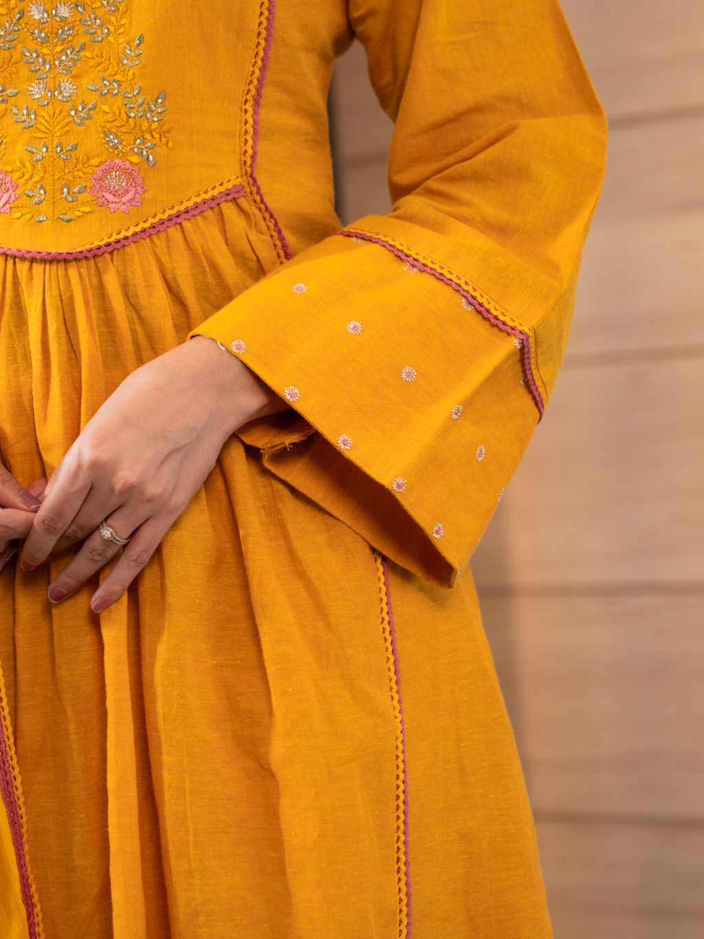 Yellow Cotton Embroidered Anarkali Kurta Set With Dupatta And Pants