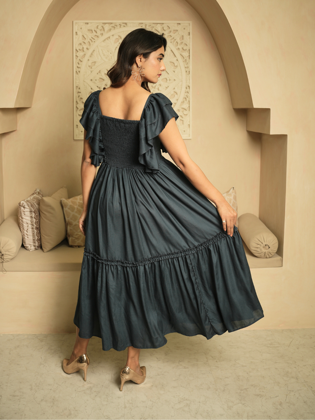 Whimsical Whirl Indigo Dress