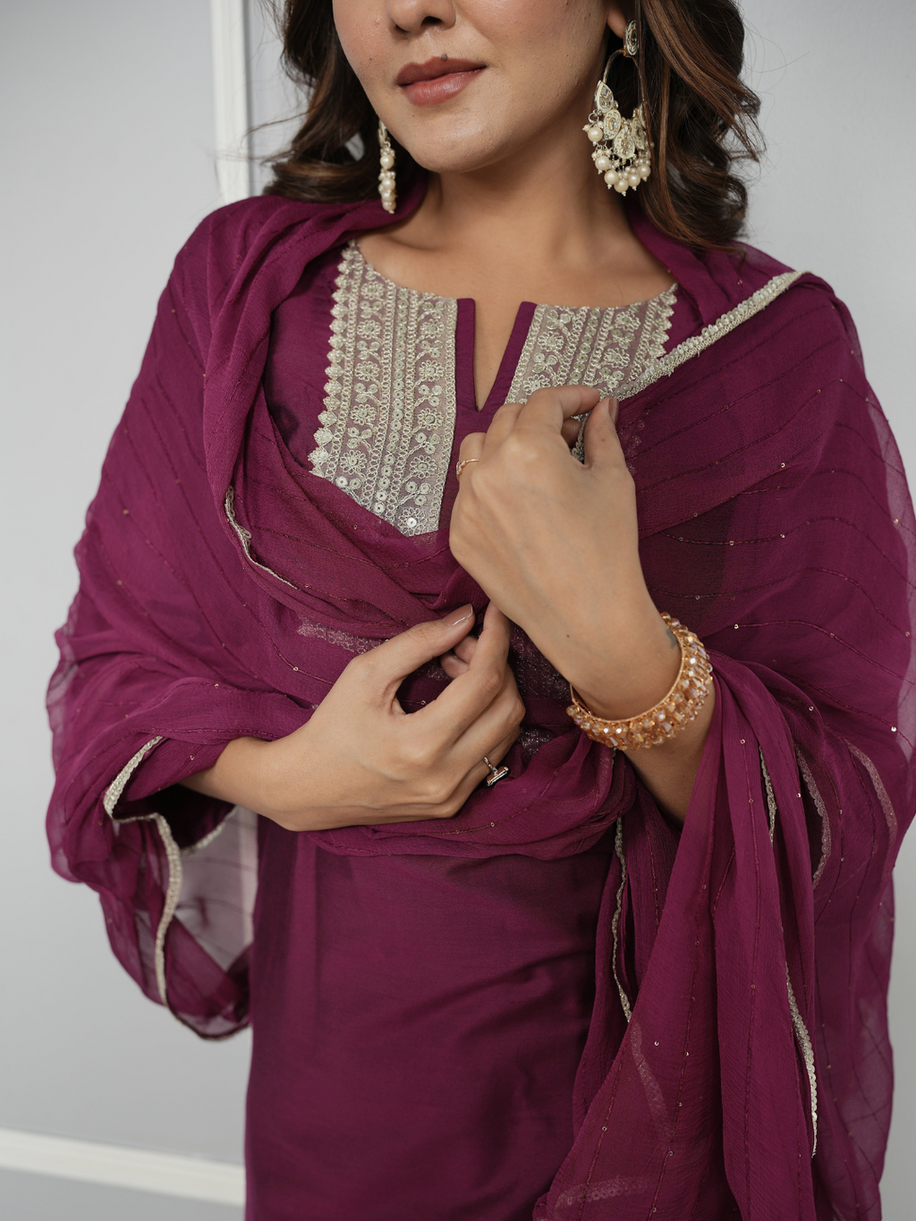 Pink Chanderi Silk Kurta With Pants And Dupatta With Embroidery