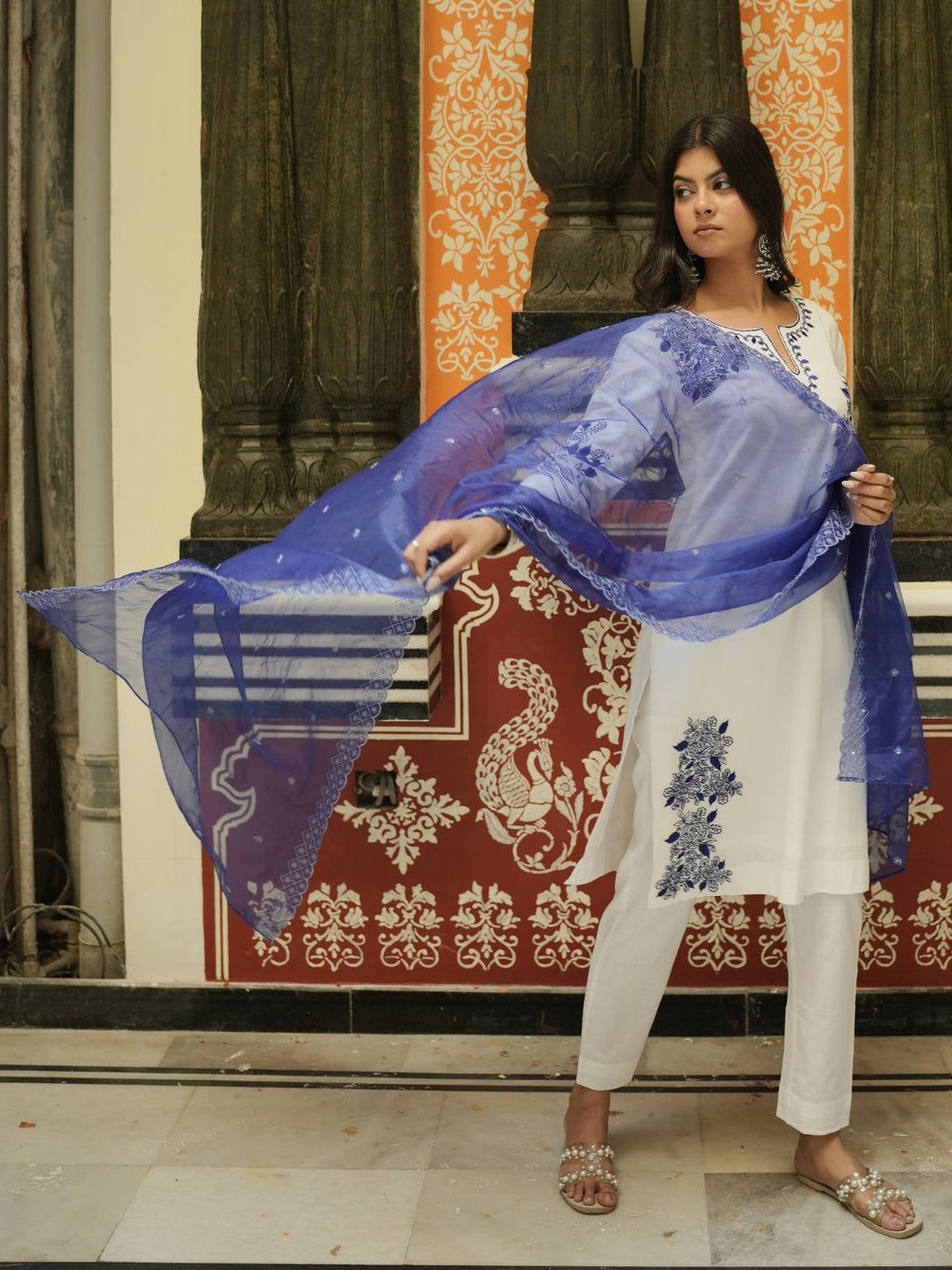 White Kurta Set with Embriodery