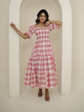 Pink Check Block Printed Dress