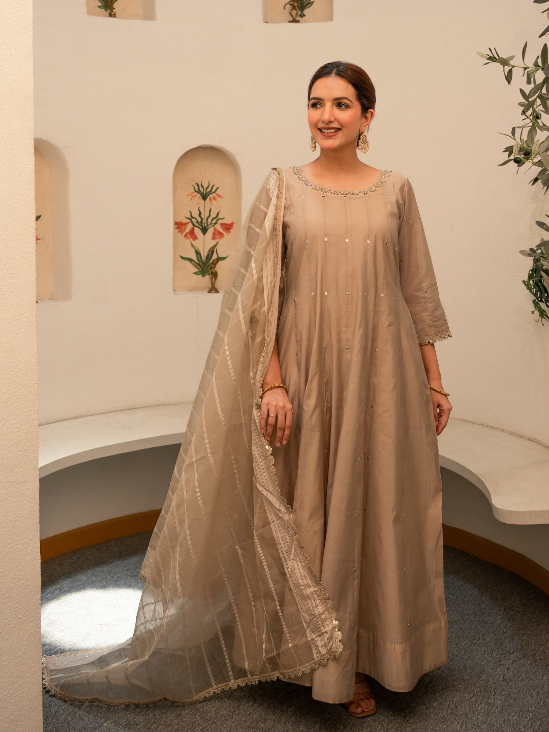 Amber Chanderi Anarkali Kurta Set with Dupatta and Pants