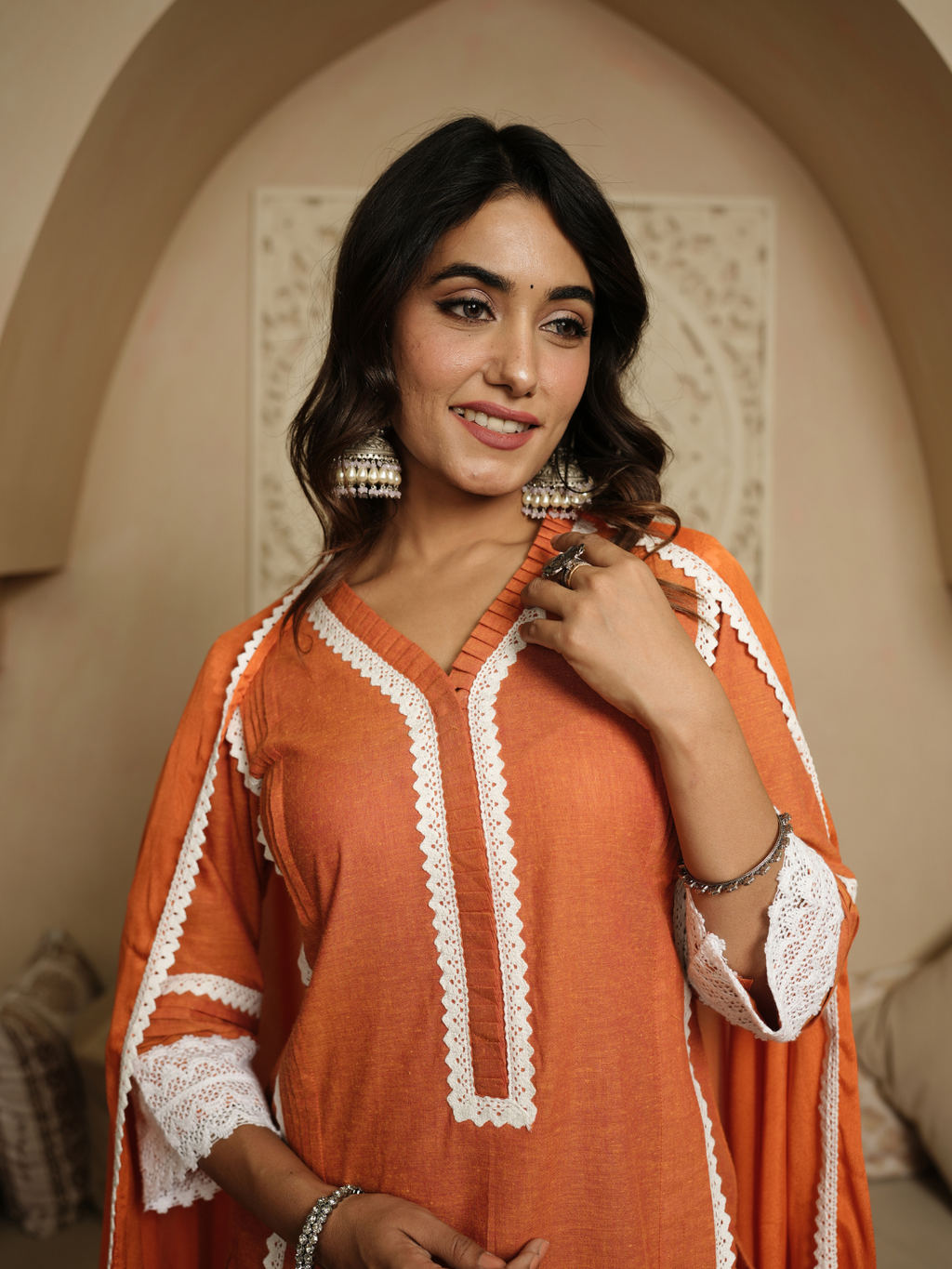 Cadmium Orange Kurta with Dupatta and Pants