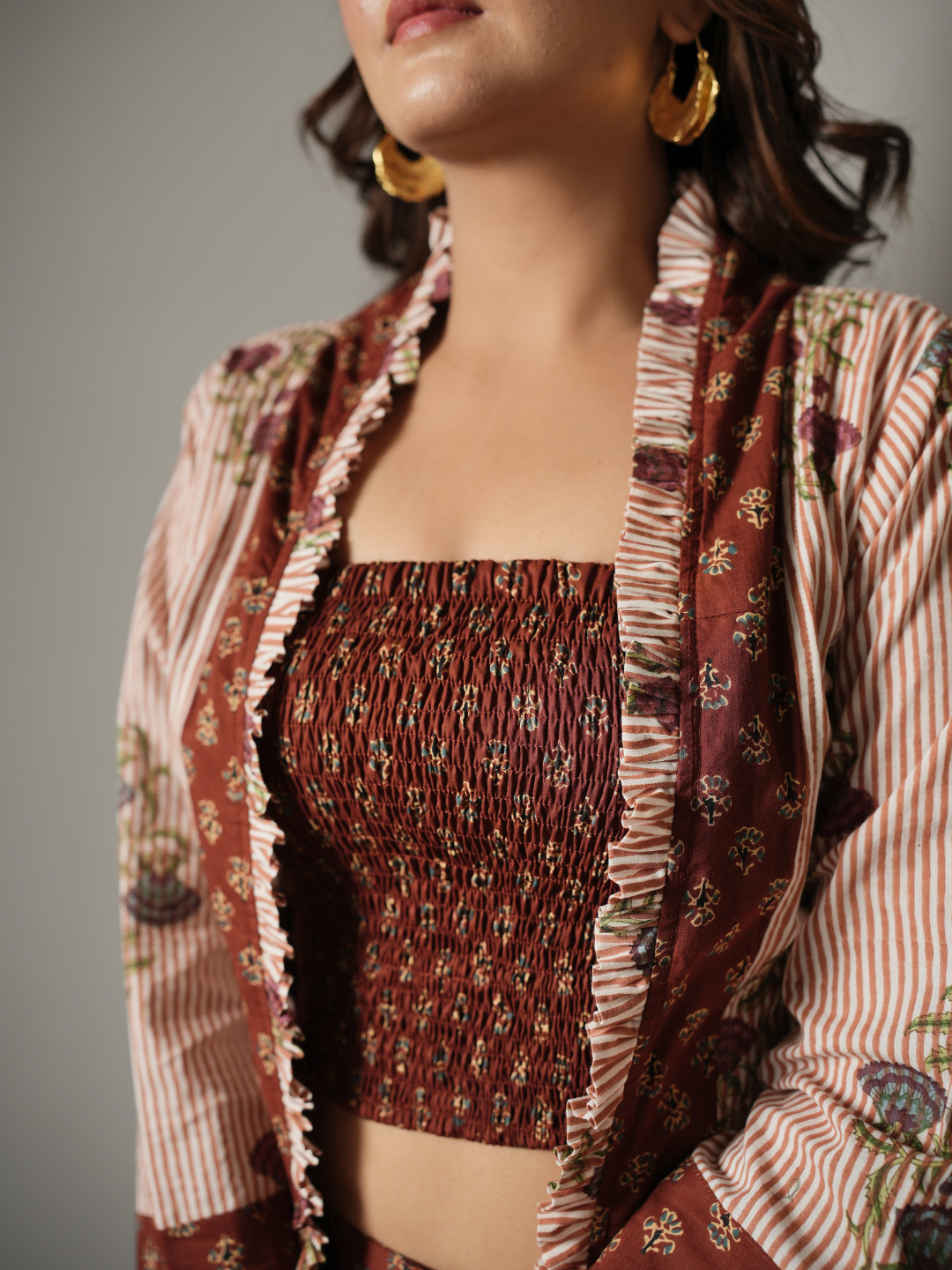 Block Print Crop Top and Pant Co-ord with Shrug