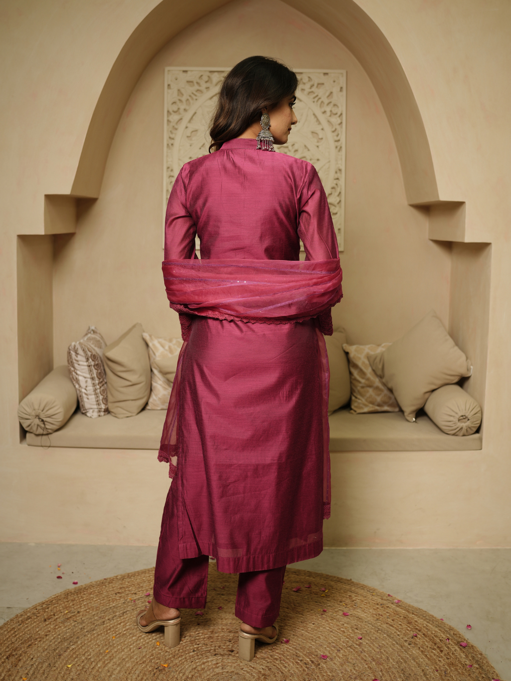 Gulaab Khass Chanderi Kurta with Dupatta and Pants