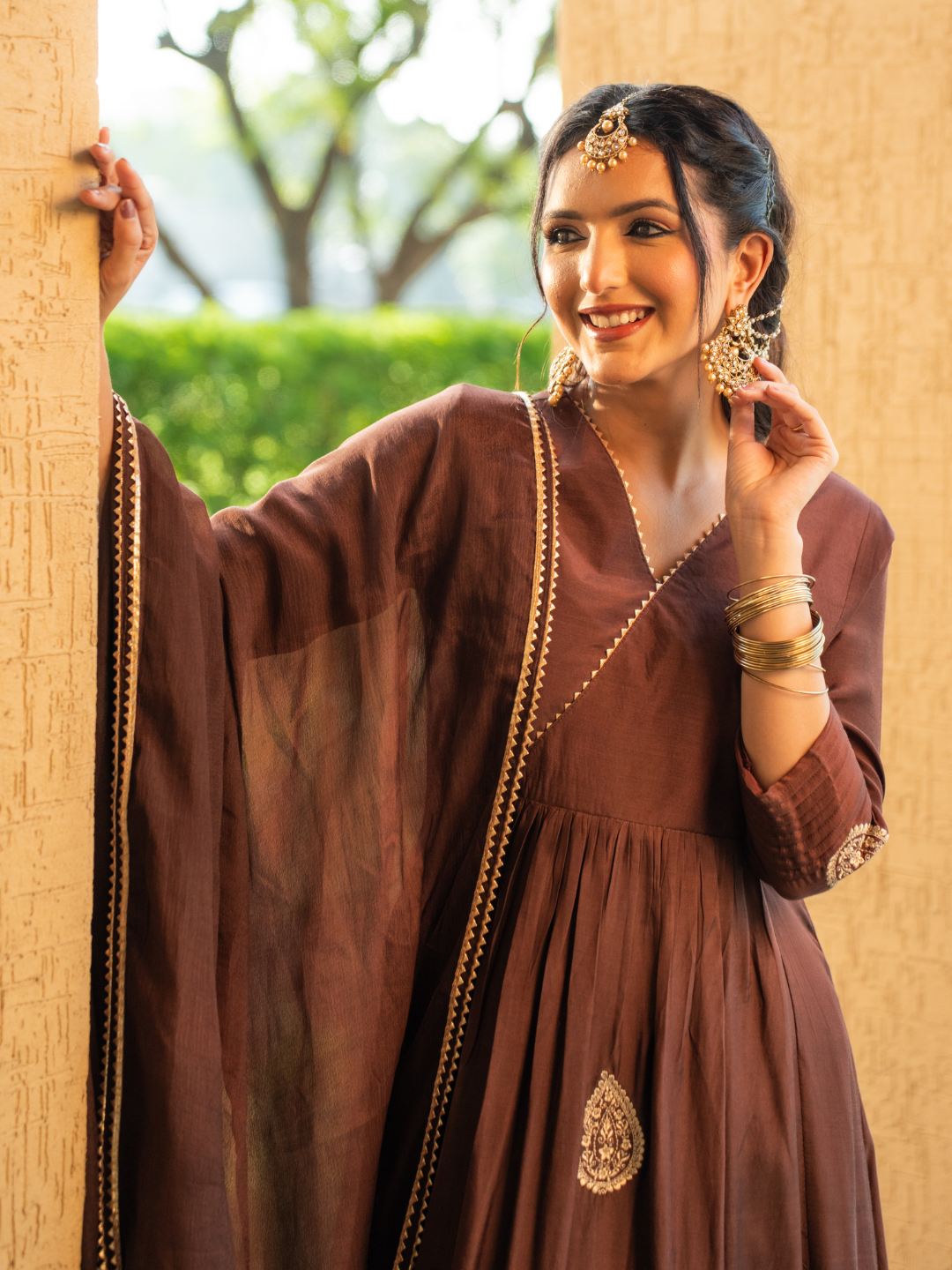 Mocha Brown Shantoon Anarkali Kurta Set