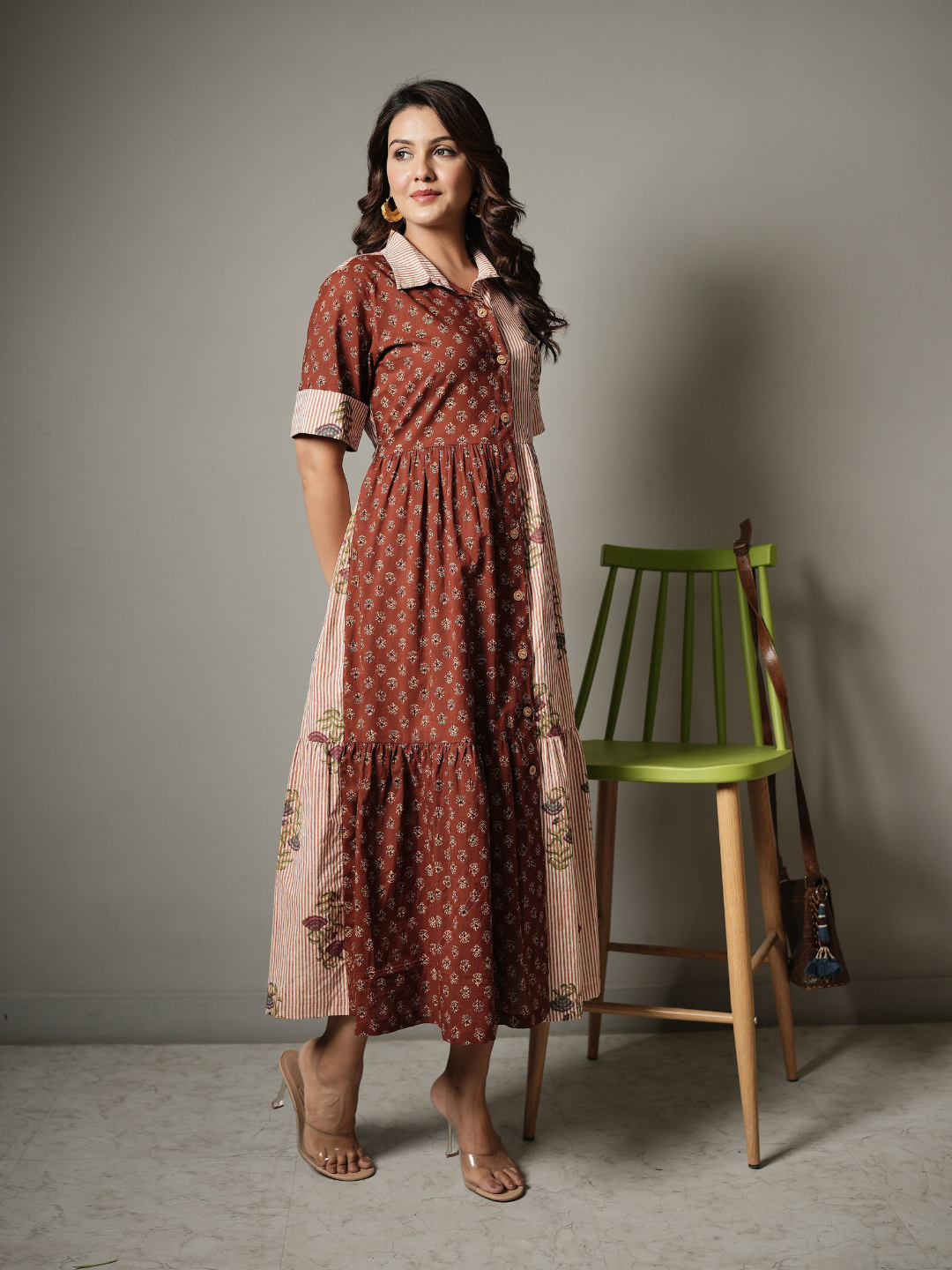 Block Print Half and Half Flower Dress