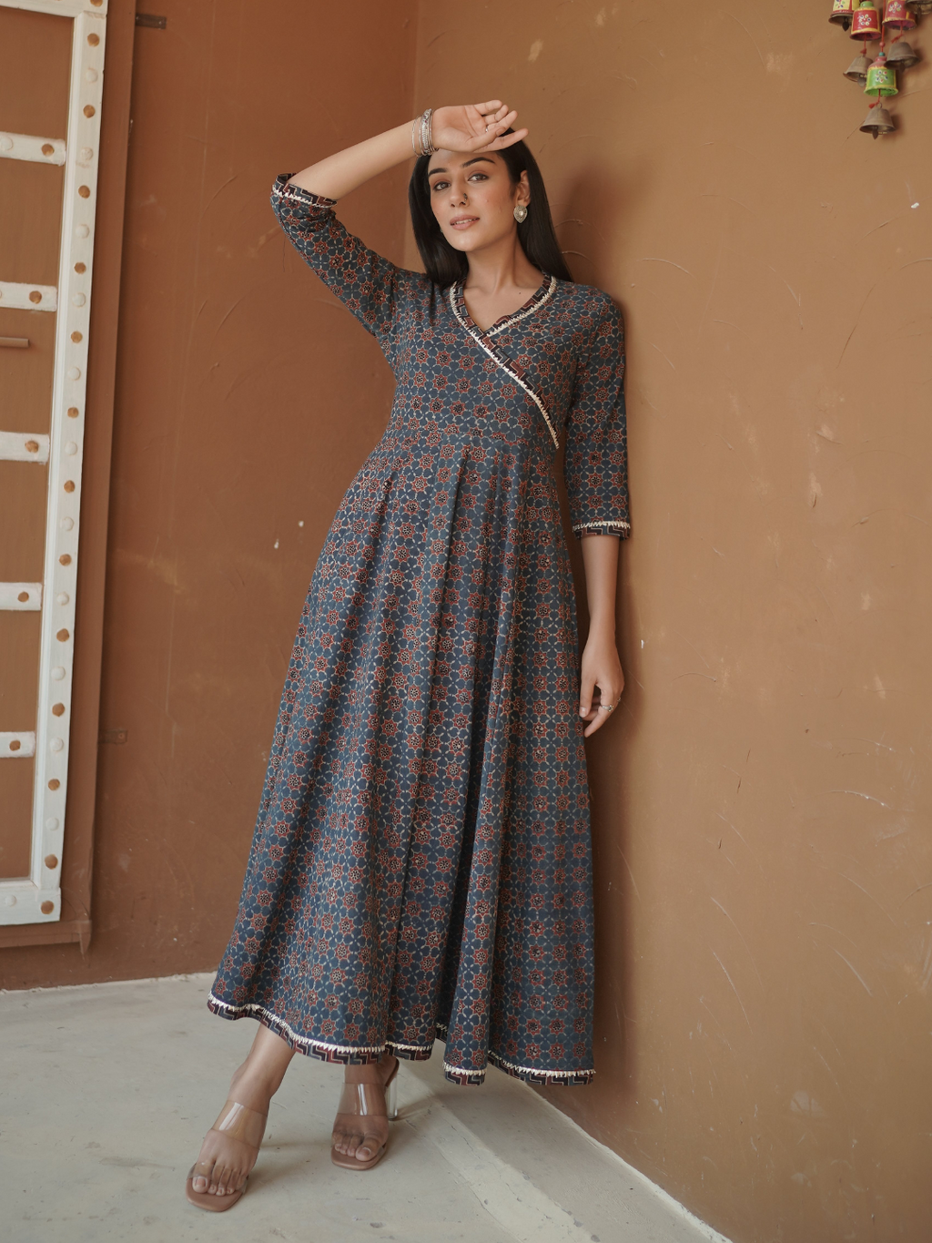 Indigo Ajrakh printed Anarkali Kurta