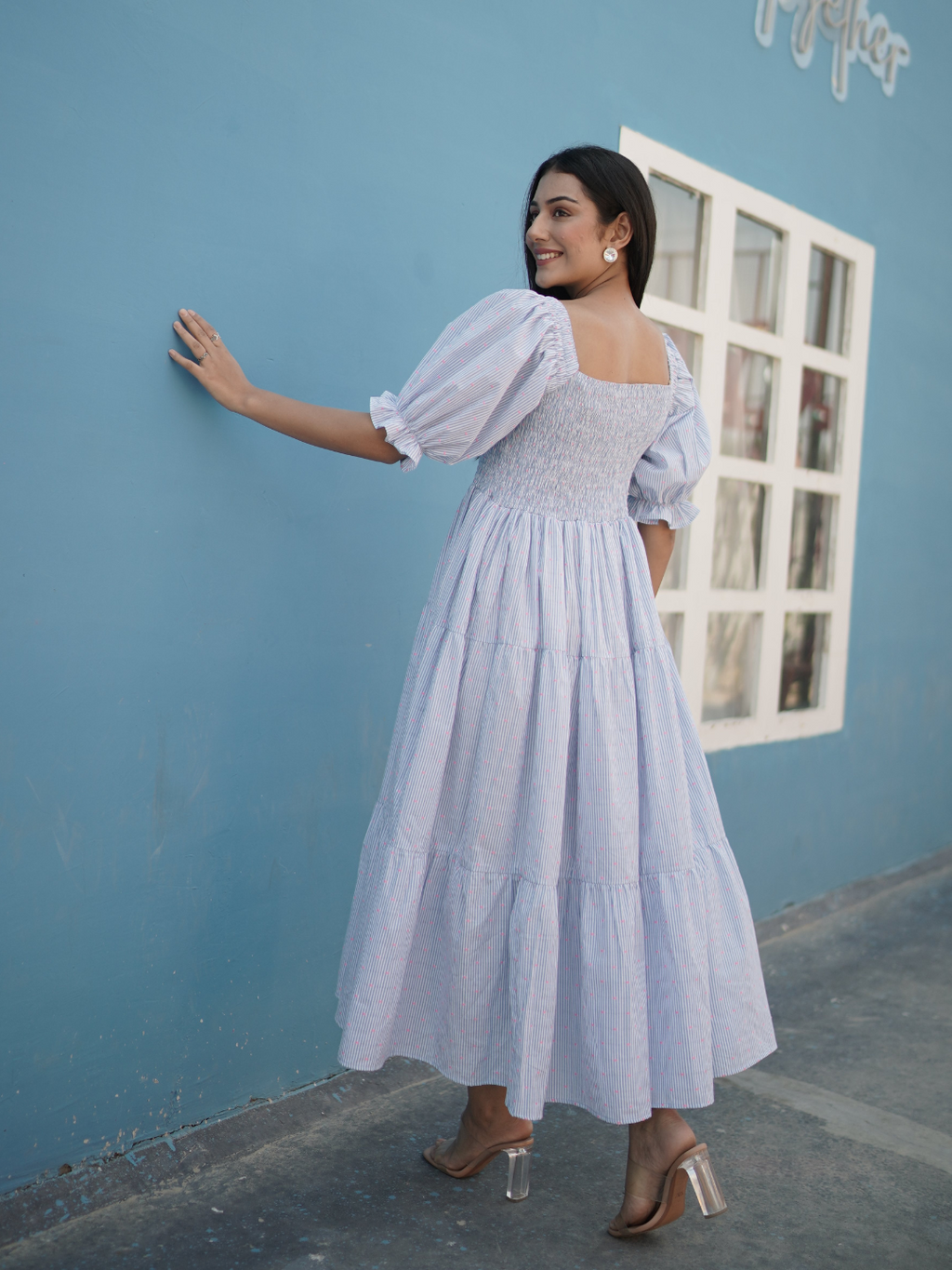Cotton Dobby Smocked Midi Dress
