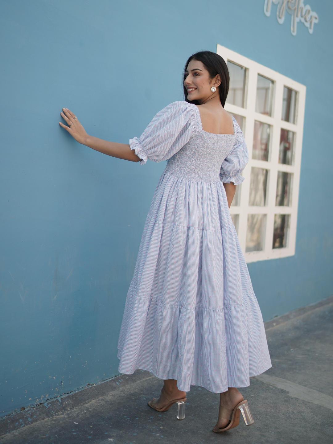 Cotton Dobby Smocked Midi Dress