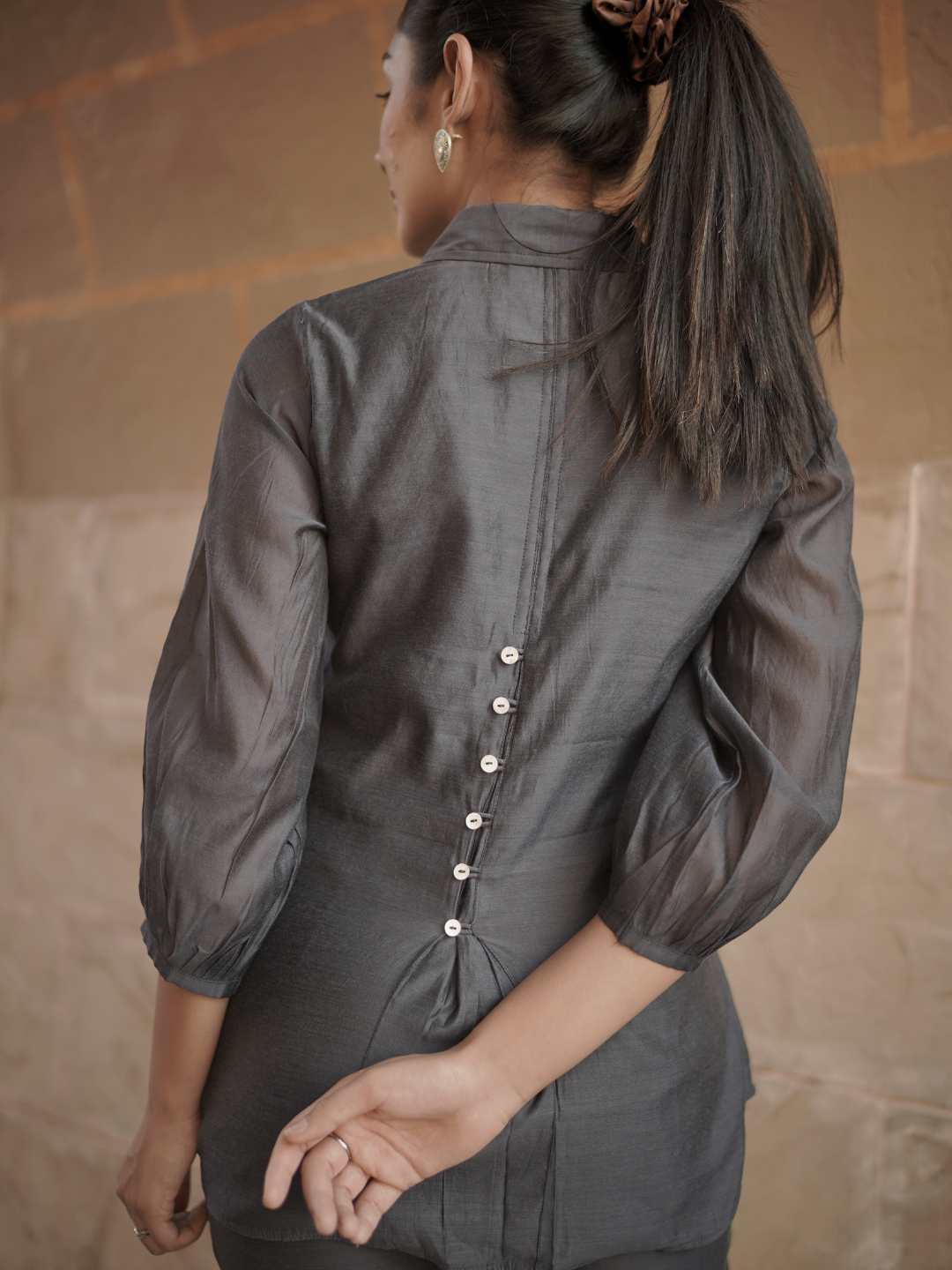 Charcoal Grey Chanderi Co-ord Set