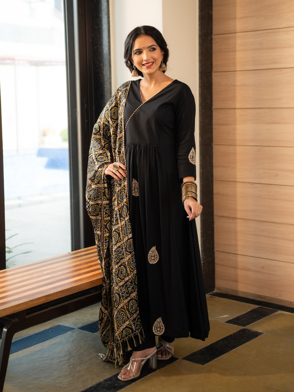 Black Rayon Suit with Pittan Work