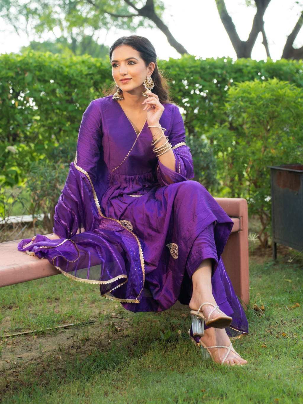 Amethyst Aura Chanderi Anarkali Kurta Set