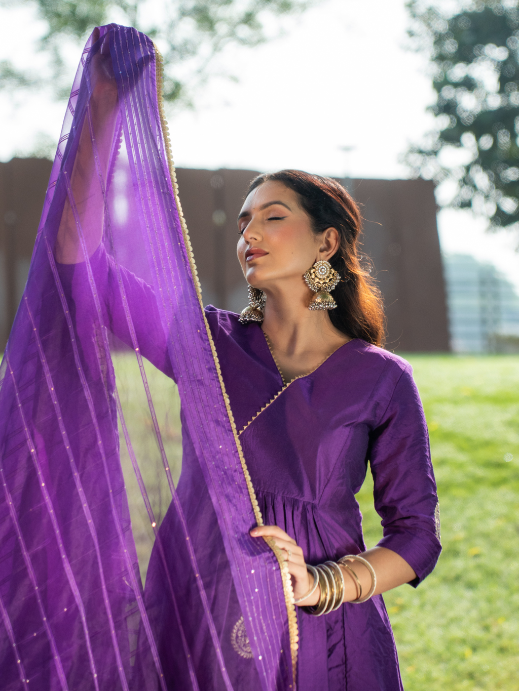 Amethyst Aura Chanderi Anarkali Kurta Set