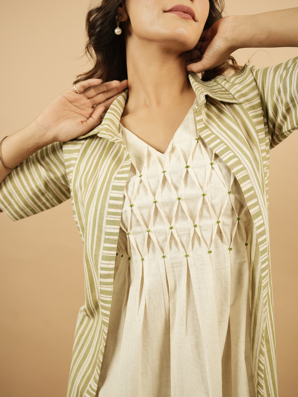 Sage Green Stripes Shrug Dress