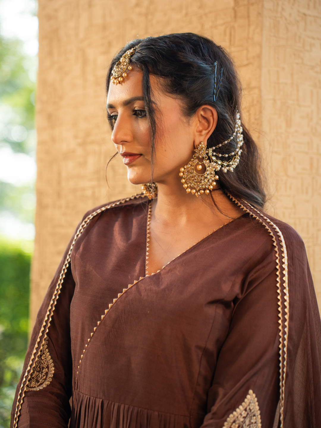 Mocha Brown Shantoon Anarkali Kurta Set