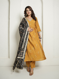 Muslin Yellow Anarkali  Kurta with Black Banhdej Dupatta