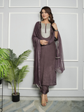 Purple Shantoon Embroidery Kurta with Pants and Dupatta
