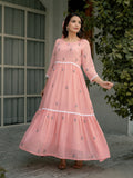 Pink Mist Dress in Kota Doriya Fabric with Embroidery