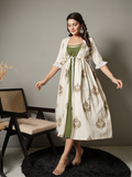 Green Inner with Block Print Cotton Shrug Dress